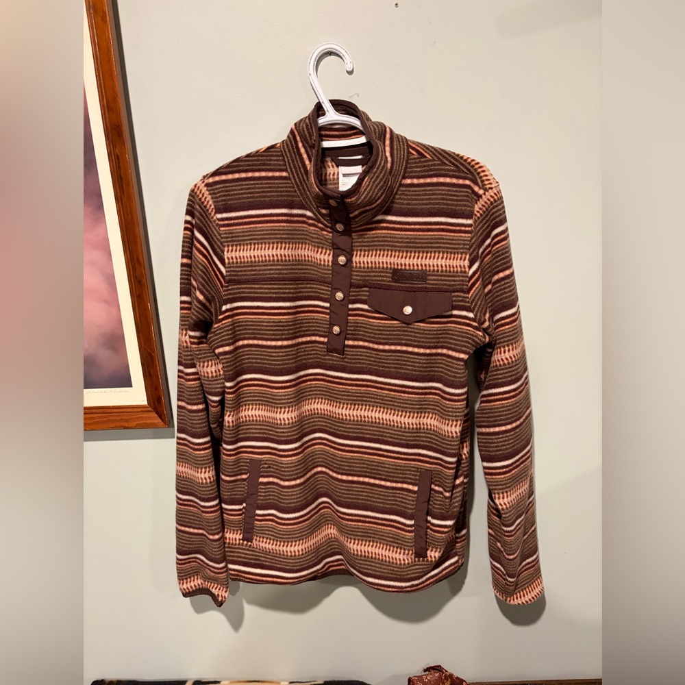 Cinch Brown and Pink Striped Women's Pullover Sweater